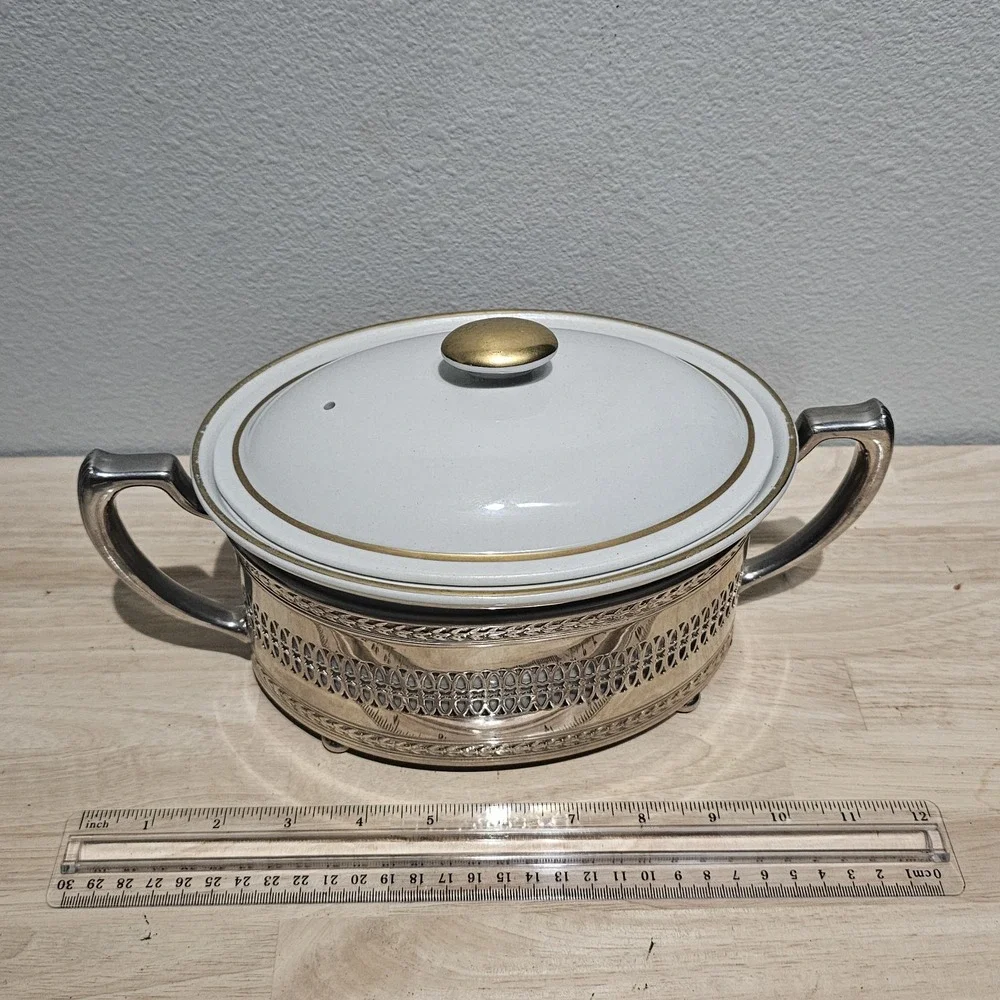 Silver Plate Casserole Server with Hall Pottery Liner and Lid Vintage